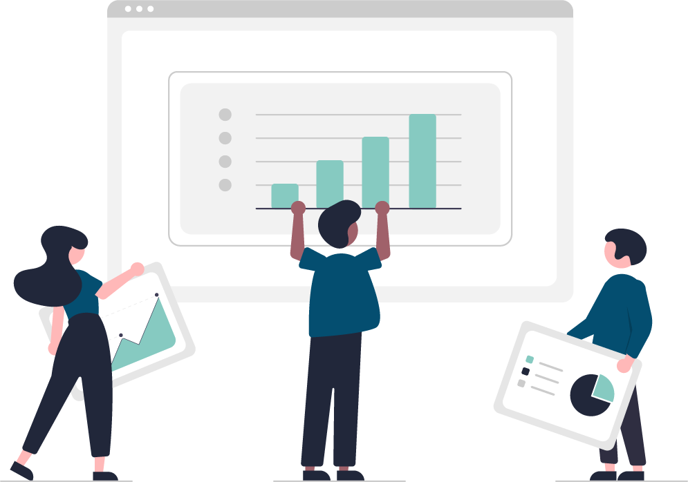 Illustrasjon - personer holder opp grafer